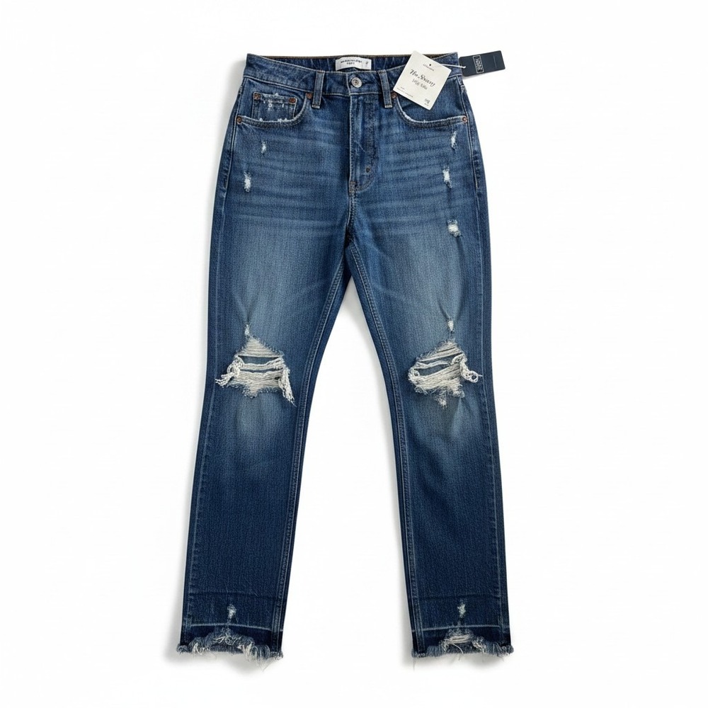 Abercrombie & Fitch Curve Love The Skinny High Rise Distressed Jeans 26 2s Blue